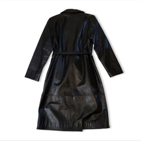 NEW Vintage 90's Express 100% Genuine Leather Belted Trench Coat Size Medium - Picture 6 of 13